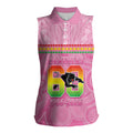 Penrith Panthers Rugby Custom Women Sleeveless Polo Shirt 60 Years Anniversary Pink Polynesian Aboriginal Art