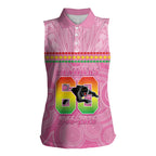 Penrith Panthers Rugby Custom Women Sleeveless Polo Shirt 60 Years Anniversary Pink Polynesian Aboriginal Art