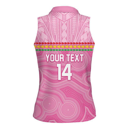 Penrith Panthers Rugby Custom Women Sleeveless Polo Shirt 60 Years Anniversary Pink Polynesian Aboriginal Art