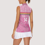 Penrith Panthers Rugby Custom Women Sleeveless Polo Shirt 60 Years Anniversary Pink Polynesian Aboriginal Art