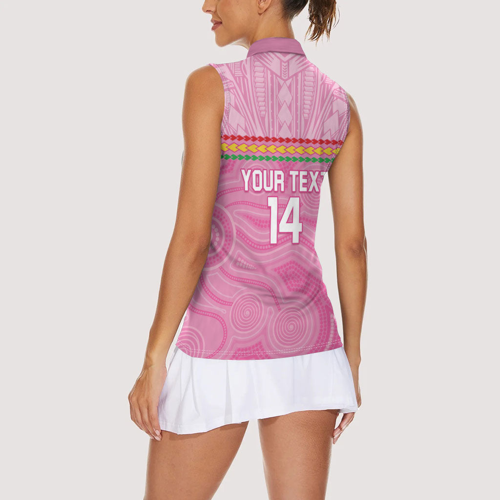 Penrith Panthers Rugby Custom Women Sleeveless Polo Shirt 60 Years Anniversary Pink Polynesian Aboriginal Art