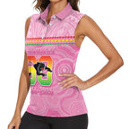 Penrith Panthers Rugby Custom Women Sleeveless Polo Shirt 60 Years Anniversary Pink Polynesian Aboriginal Art
