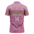 Penrith Panthers Rugby Custom Zipper Polo Shirt 60 Years Anniversary Pink Polynesian Aboriginal Art