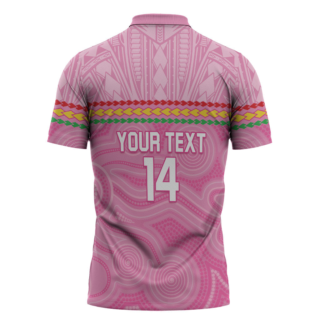 Penrith Panthers Rugby Custom Zipper Polo Shirt 60 Years Anniversary Pink Polynesian Aboriginal Art