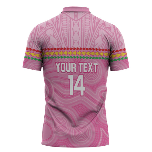 Penrith Panthers Rugby Custom Zipper Polo Shirt 60 Years Anniversary Pink Polynesian Aboriginal Art