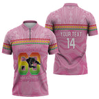 Penrith Panthers Rugby Custom Zipper Polo Shirt 60 Years Anniversary Pink Polynesian Aboriginal Art