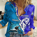 Perspnalised Sharks And Bulldogs Rugby Women Casual Shirt Sporty Style LT14