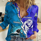 Perspnalised Sharks And Bulldogs Rugby Women Casual Shirt Sporty Style LT14
