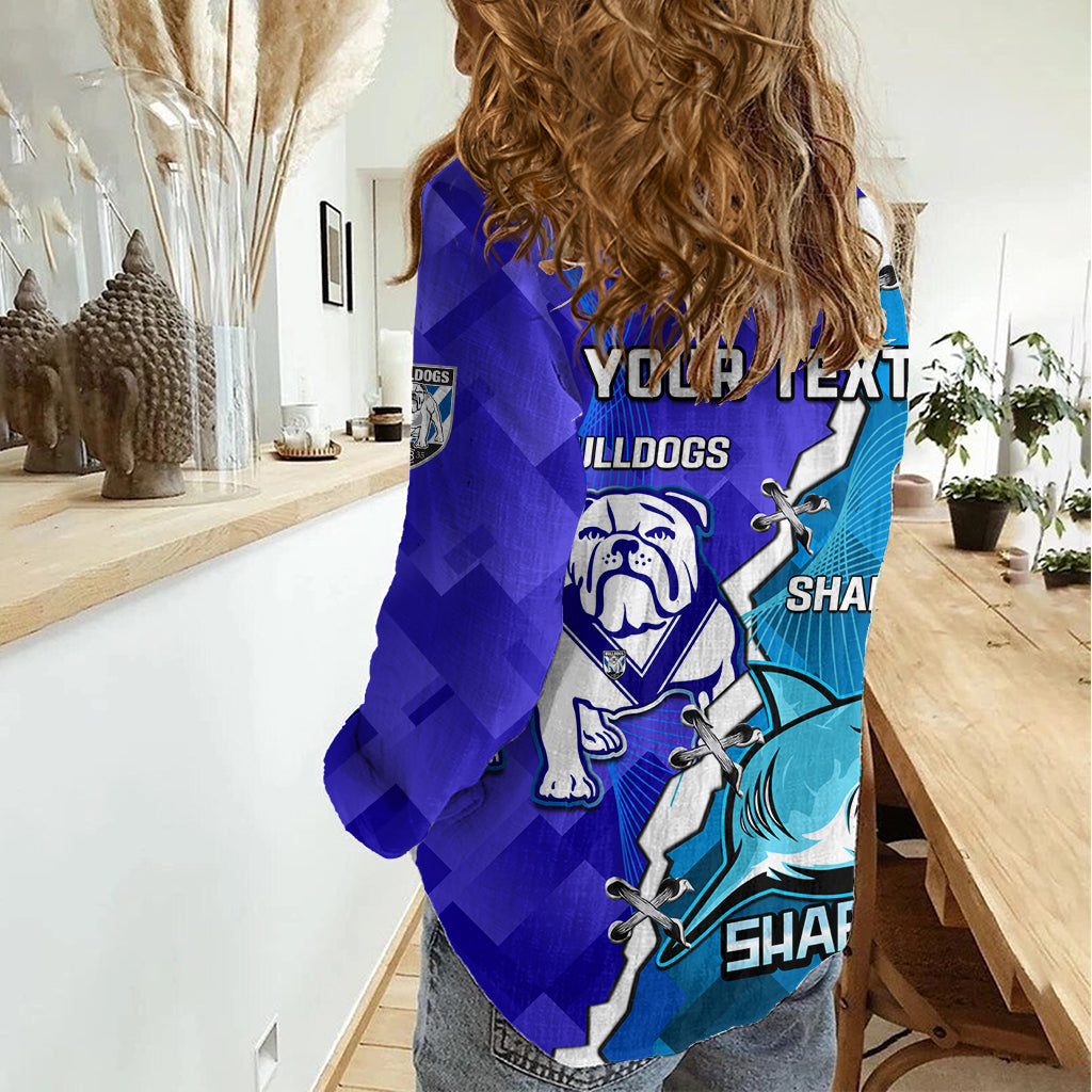 Perspnalised Sharks And Bulldogs Rugby Women Casual Shirt Sporty Style LT14