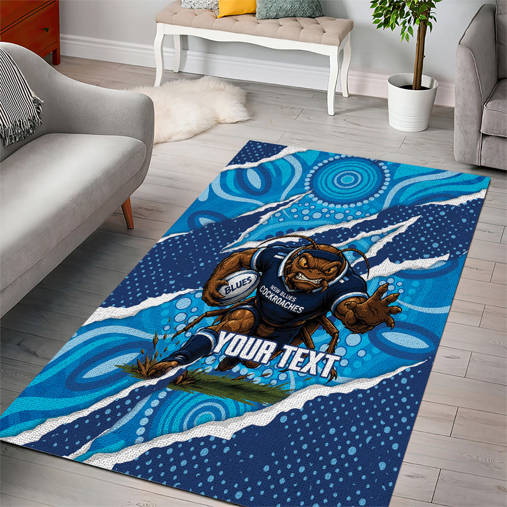 NSW Blues Rugby Custom Area Rug Go Cockroaches Sporty Aboriginal Art