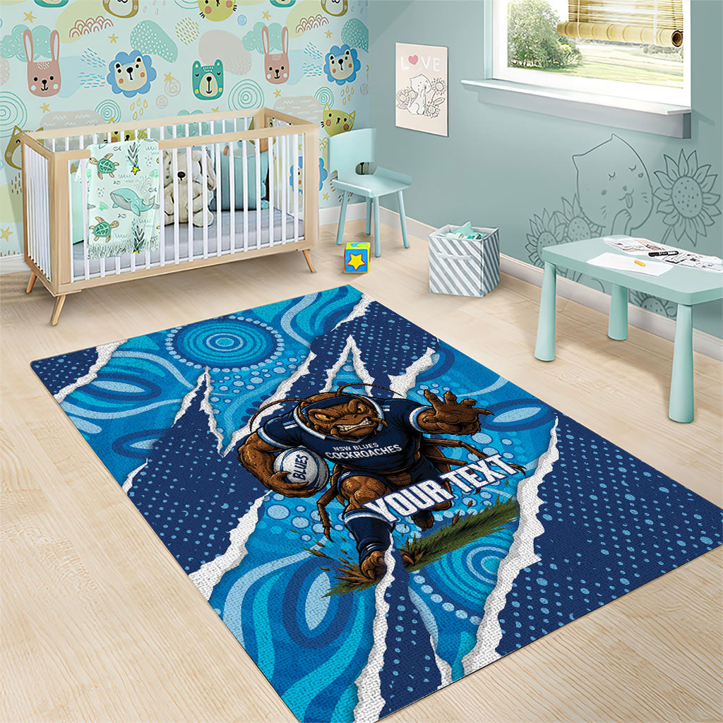 NSW Blues Rugby Custom Area Rug Go Cockroaches Sporty Aboriginal Art