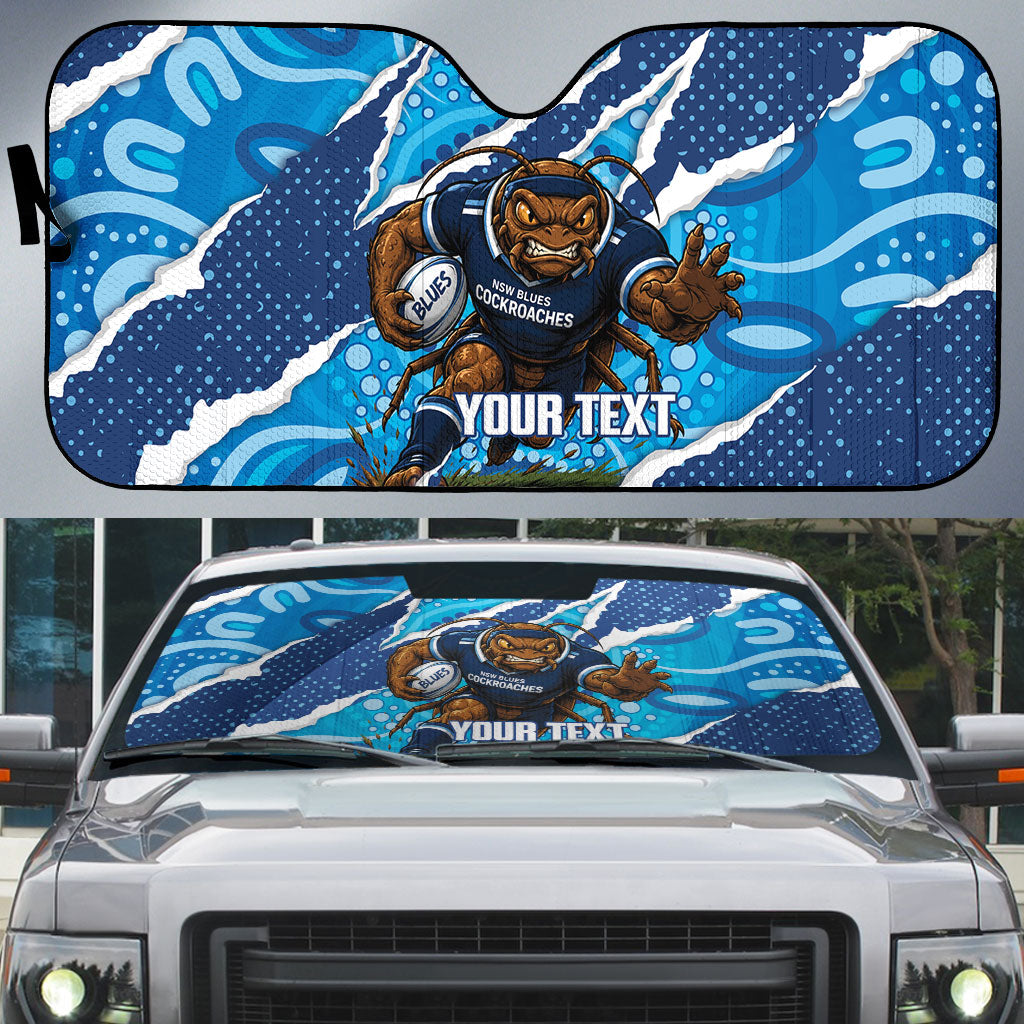 NSW Blues Rugby Custom Auto Sun Shade Go Cockroaches Sporty Aboriginal Art