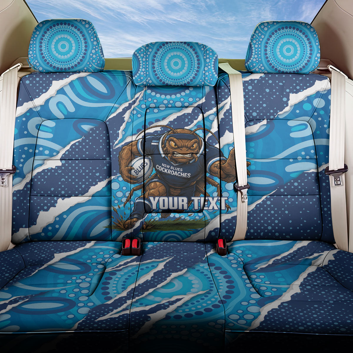 NSW Blues Rugby Custom Back Car Seat Cover Go Cockroaches Sporty Aboriginal Art