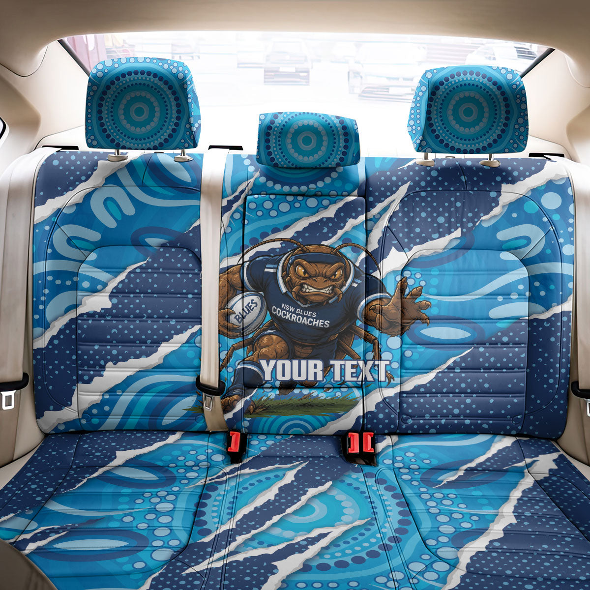 NSW Blues Rugby Custom Back Car Seat Cover Go Cockroaches Sporty Aboriginal Art