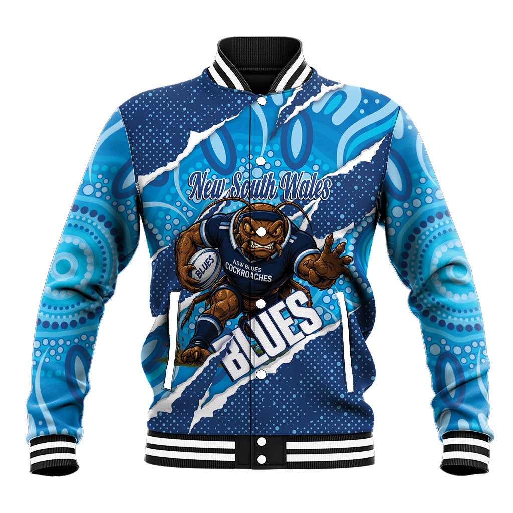 NSW Blues Rugby Custom Baseball Jacket Go Cockroaches Sporty Aboriginal Art