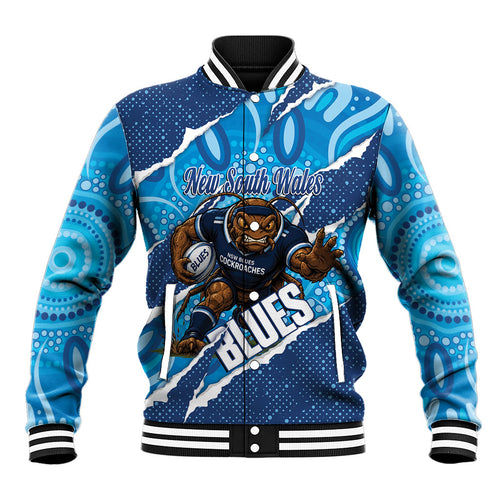 NSW Blues Rugby Custom Baseball Jacket Go Cockroaches Sporty Aboriginal Art