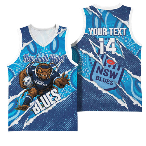 NSW Blues Rugby Custom Basketball Jersey Go Cockroaches Sporty Aboriginal Art