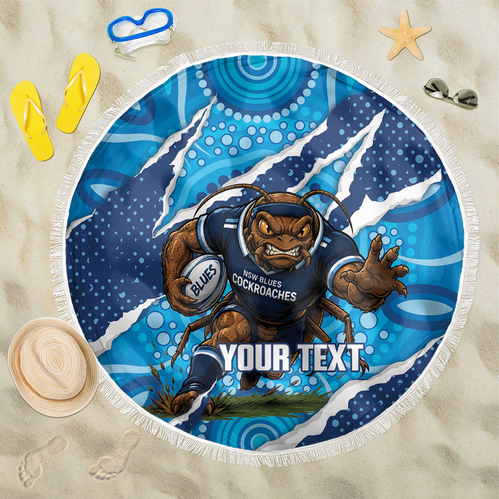NSW Blues Rugby Custom Beach Blanket Go Cockroaches Sporty Aboriginal Art