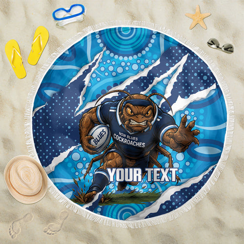 NSW Blues Rugby Custom Beach Blanket Go Cockroaches Sporty Aboriginal Art