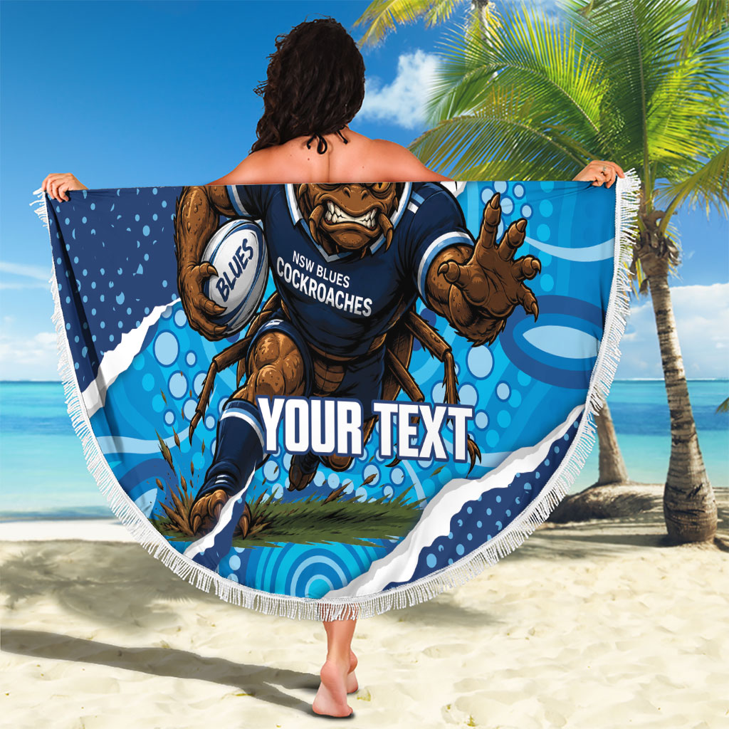 NSW Blues Rugby Custom Beach Blanket Go Cockroaches Sporty Aboriginal Art