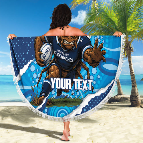 NSW Blues Rugby Custom Beach Blanket Go Cockroaches Sporty Aboriginal Art