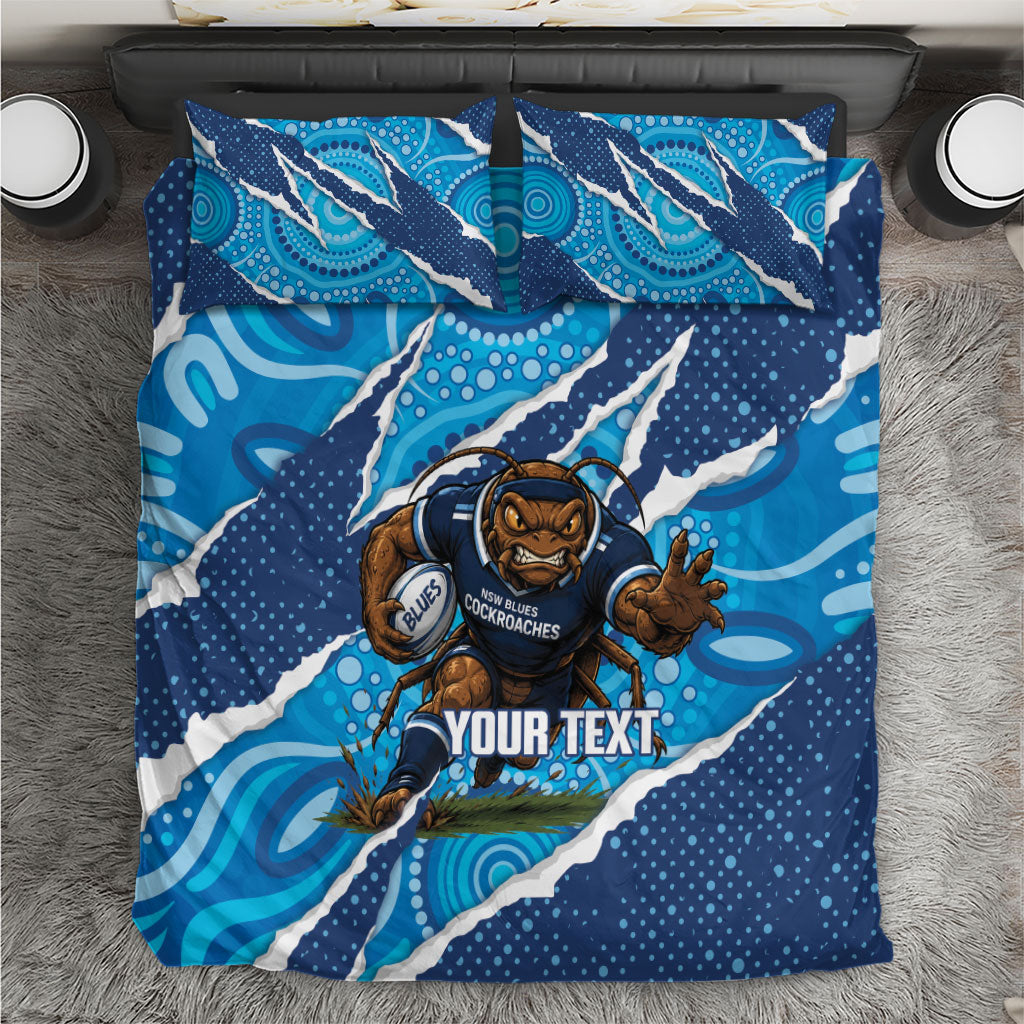 NSW Blues Rugby Custom Bedding Set Go Cockroaches Sporty Aboriginal Art