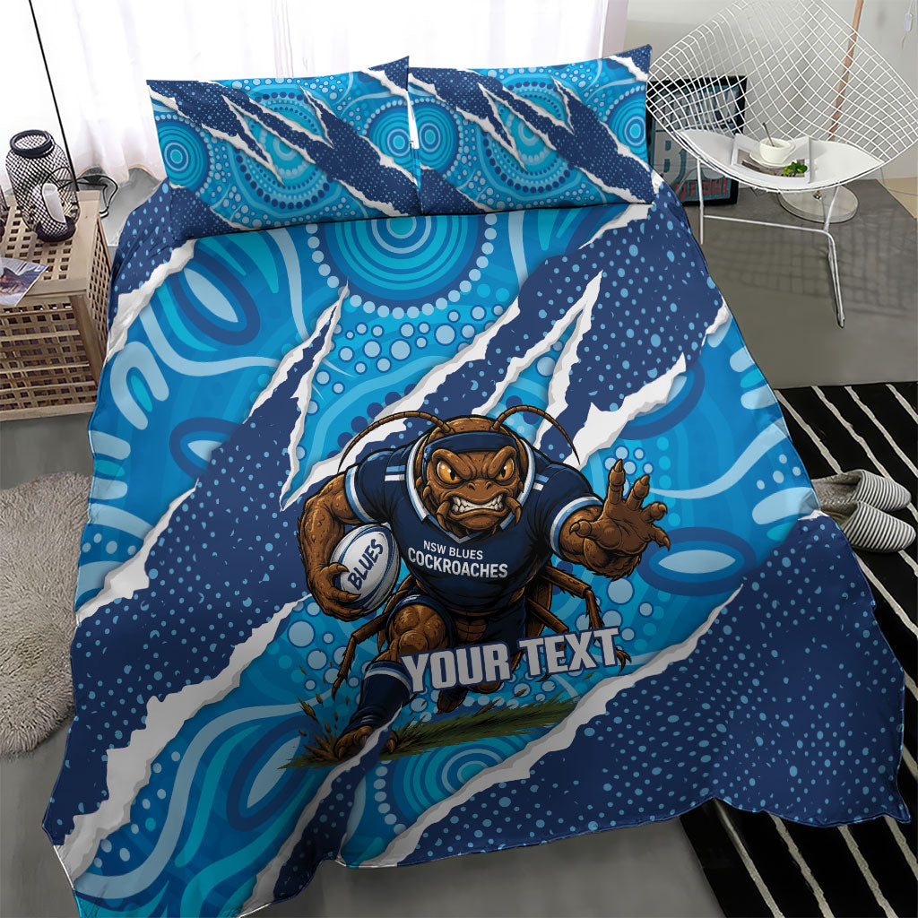 NSW Blues Rugby Custom Bedding Set Go Cockroaches Sporty Aboriginal Art
