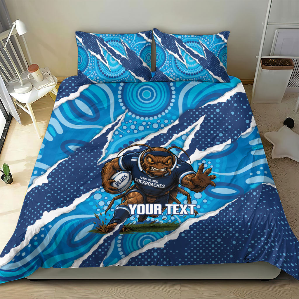 NSW Blues Rugby Custom Bedding Set Go Cockroaches Sporty Aboriginal Art
