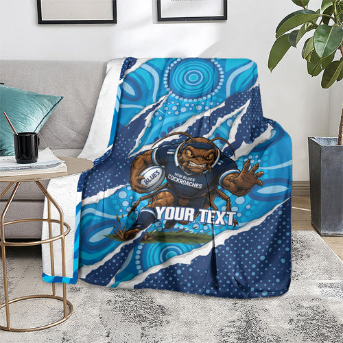 NSW Blues Rugby Custom Blanket Go Cockroaches Sporty Aboriginal Art