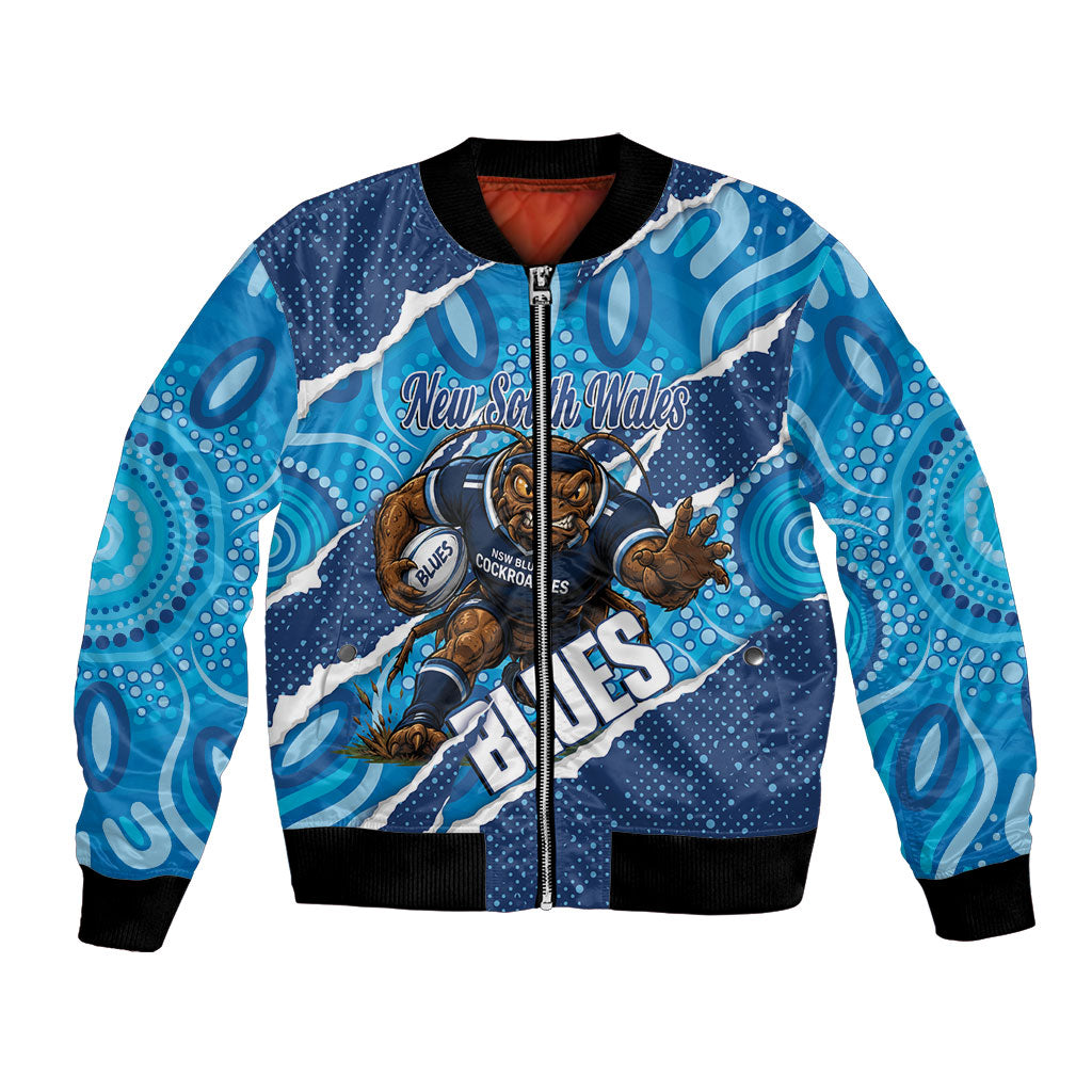 NSW Blues Rugby Custom Bomber Jacket Go Cockroaches Sporty Aboriginal Art