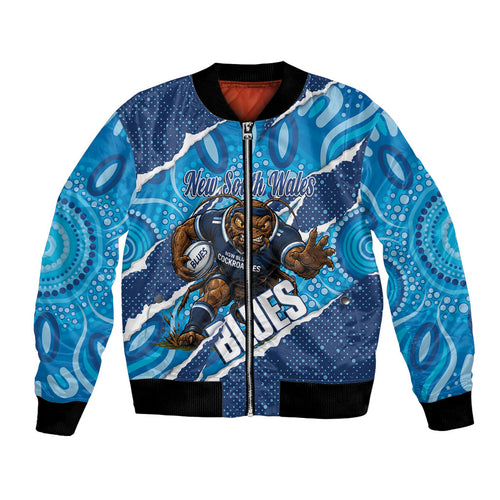 NSW Blues Rugby Custom Bomber Jacket Go Cockroaches Sporty Aboriginal Art