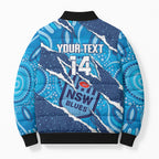 NSW Blues Rugby Custom Bomber Puffer Jacket Go Cockroaches Sporty Aboriginal Art