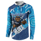 NSW Blues Rugby Custom Button Sweatshirt Go Cockroaches Sporty Aboriginal Art