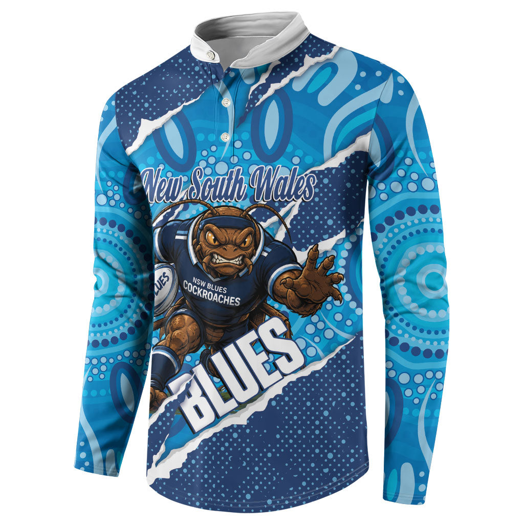 NSW Blues Rugby Custom Button Sweatshirt Go Cockroaches Sporty Aboriginal Art