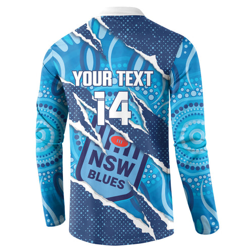 NSW Blues Rugby Custom Button Sweatshirt Go Cockroaches Sporty Aboriginal Art