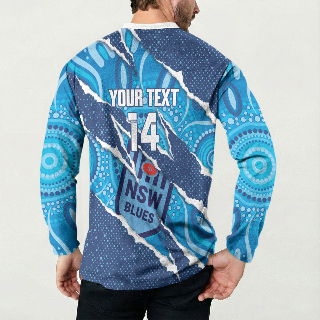 NSW Blues Rugby Custom Button Sweatshirt Go Cockroaches Sporty Aboriginal Art
