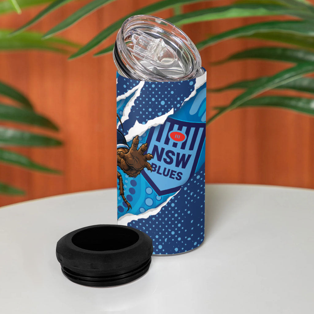 NSW Blues Rugby Custom 4 in 1 Can Cooler Tumbler Go Cockroaches Sporty Aboriginal Art