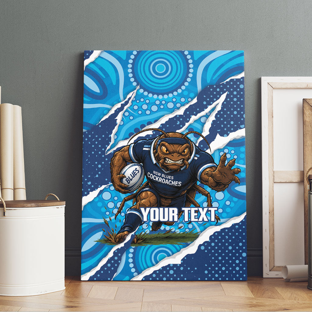 NSW Blues Rugby Custom Canvas Wall Art Go Cockroaches Sporty Aboriginal Art