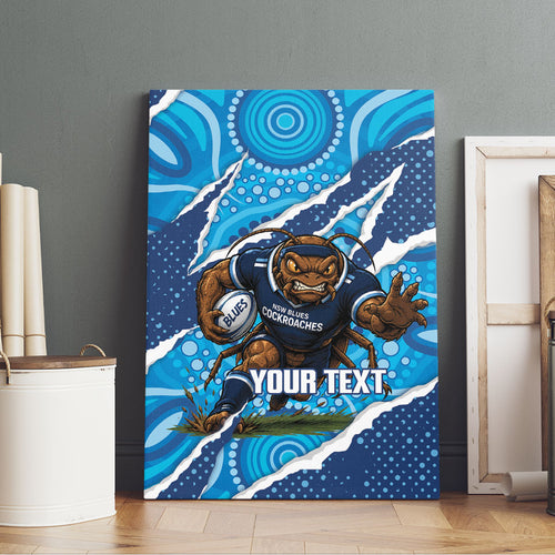 NSW Blues Rugby Custom Canvas Wall Art Go Cockroaches Sporty Aboriginal Art