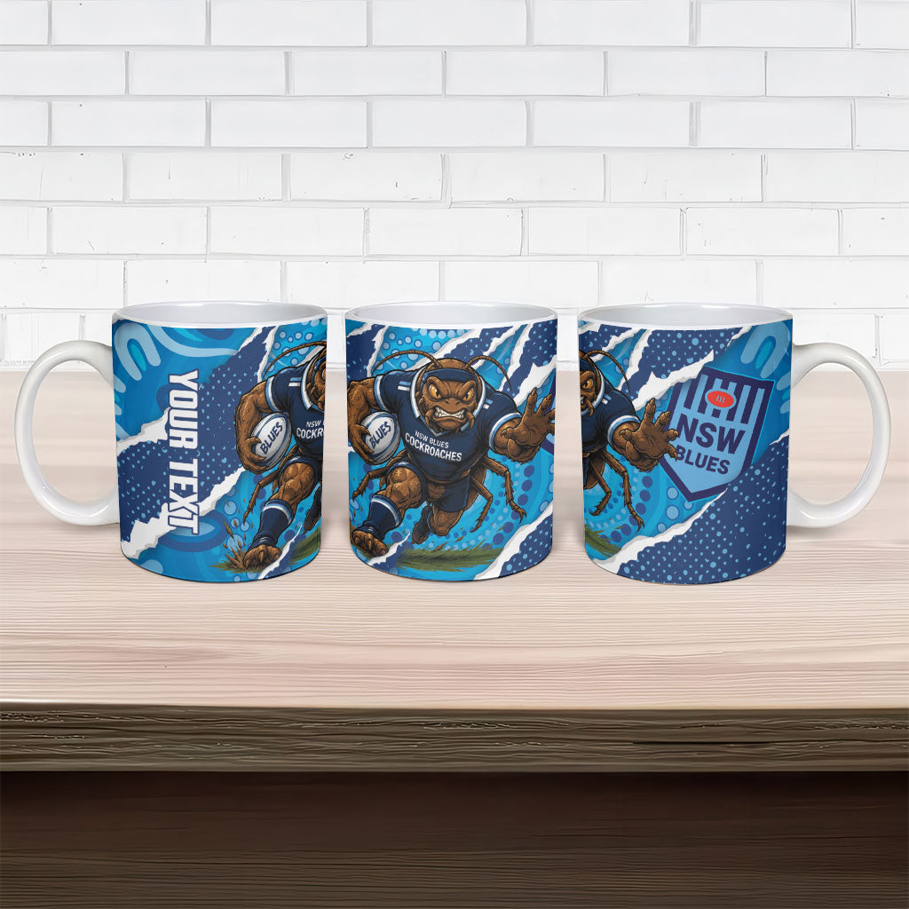 NSW Blues Rugby Custom Ceramic Mug Go Cockroaches Sporty Aboriginal Art