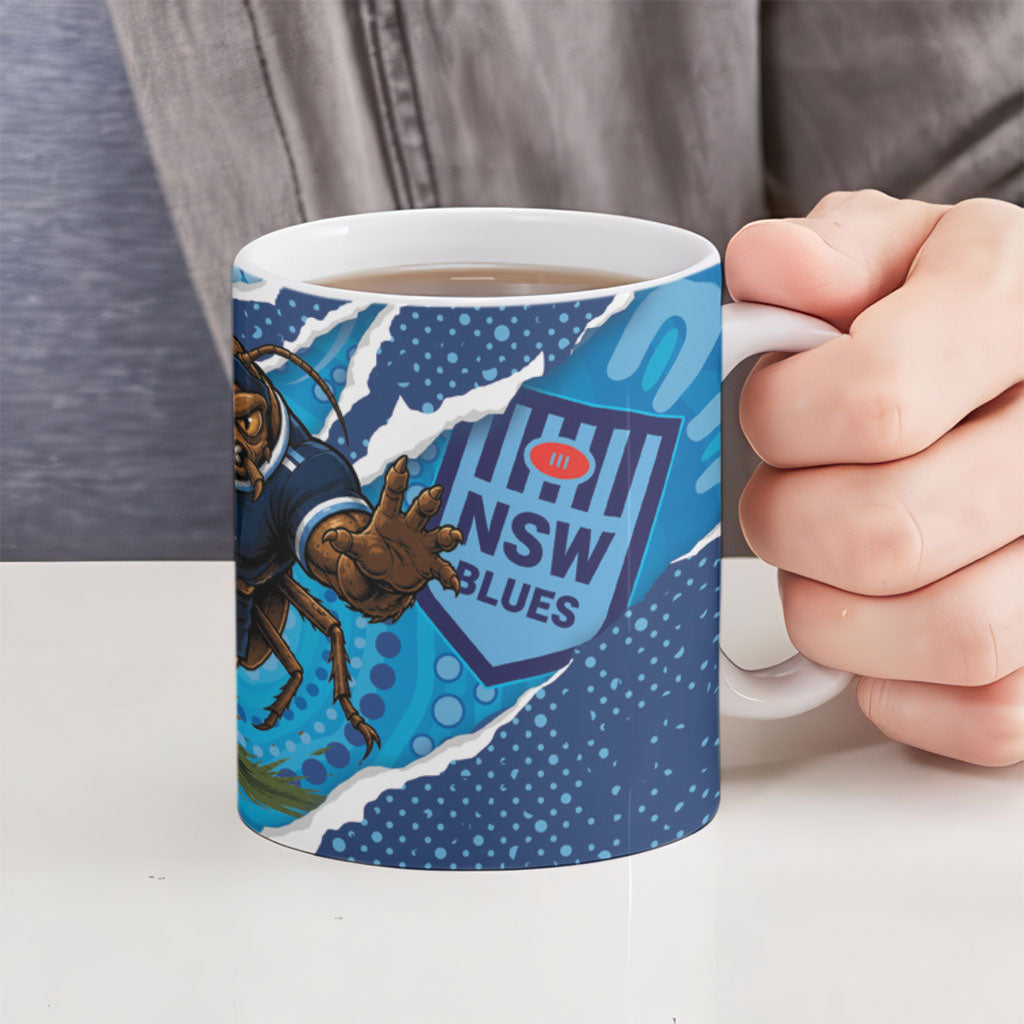 NSW Blues Rugby Custom Ceramic Mug Go Cockroaches Sporty Aboriginal Art