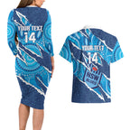 NSW Blues Rugby Custom Couples Matching Long Sleeve Bodycon Dress and Hawaiian Shirt Go Cockroaches Sporty Aboriginal Art