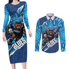 NSW Blues Rugby Custom Couples Matching Long Sleeve Bodycon Dress and Long Sleeve Button Shirt Go Cockroaches Sporty Aboriginal Art