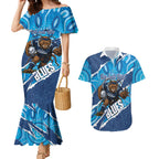 NSW Blues Rugby Custom Couples Matching Mermaid Dress and Hawaiian Shirt Go Cockroaches Sporty Aboriginal Art
