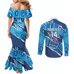NSW Blues Rugby Custom Couples Matching Mermaid Dress and Long Sleeve Button Shirt Go Cockroaches Sporty Aboriginal Art
