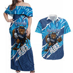 NSW Blues Rugby Custom Couples Matching Off Shoulder Maxi Dress and Hawaiian Shirt Go Cockroaches Sporty Aboriginal Art