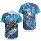 NSW Blues Rugby Custom Couples Matching Off Shoulder Short Dress and Hawaiian Shirt Go Cockroaches Sporty Aboriginal Art LT14