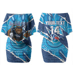 NSW Blues Rugby Custom Couples Matching Off Shoulder Short Dress and Long Sleeve Button Shirt Go Cockroaches Sporty Aboriginal Art LT14