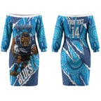 NSW Blues Rugby Custom Couples Matching Off The Shoulder Long Sleeve Dress and Hawaiian Shirt Go Cockroaches Sporty Aboriginal Art LT14