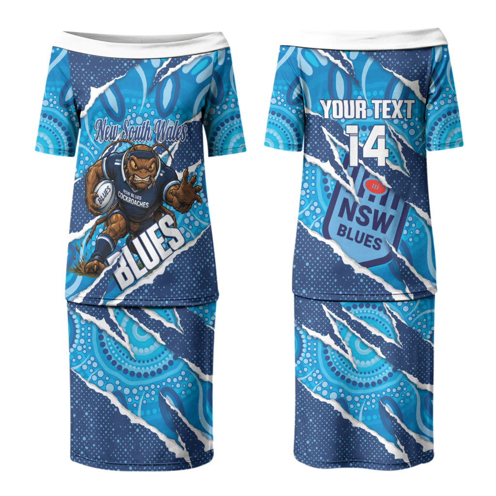 NSW Blues Rugby Custom Couples Matching Puletasi and Hawaiian Shirt Go Cockroaches Sporty Aboriginal Art LT14
